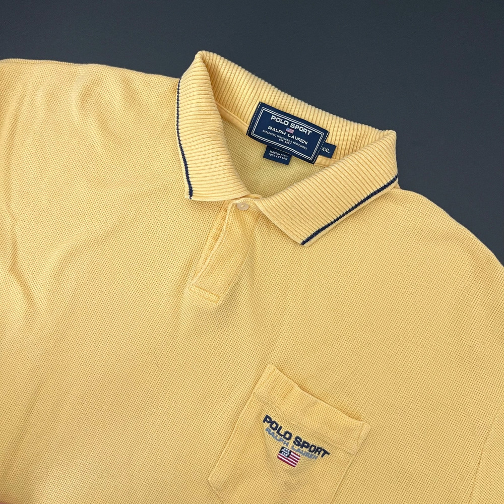 VTG Polo Sport Ralph Lauren Shirt Mens XXL Yellow Pique Logo Preppy Classic